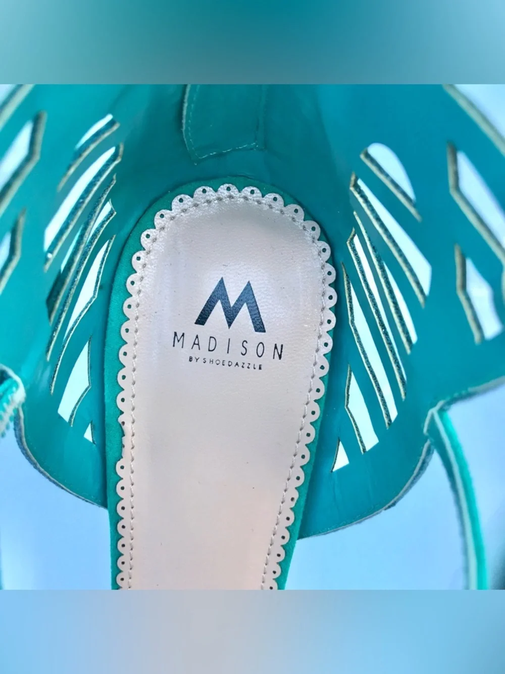 MADISON Teal Cage 3 Buckle Faux Suede Stiletto Open Toe Heels Size 9